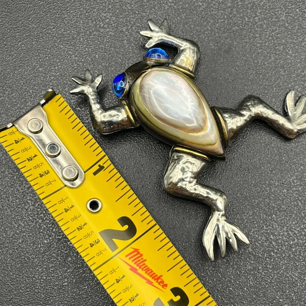 Fabrice Paris Mixed-Metal Frog Brooch w/ Shell Body & Glass Eyes